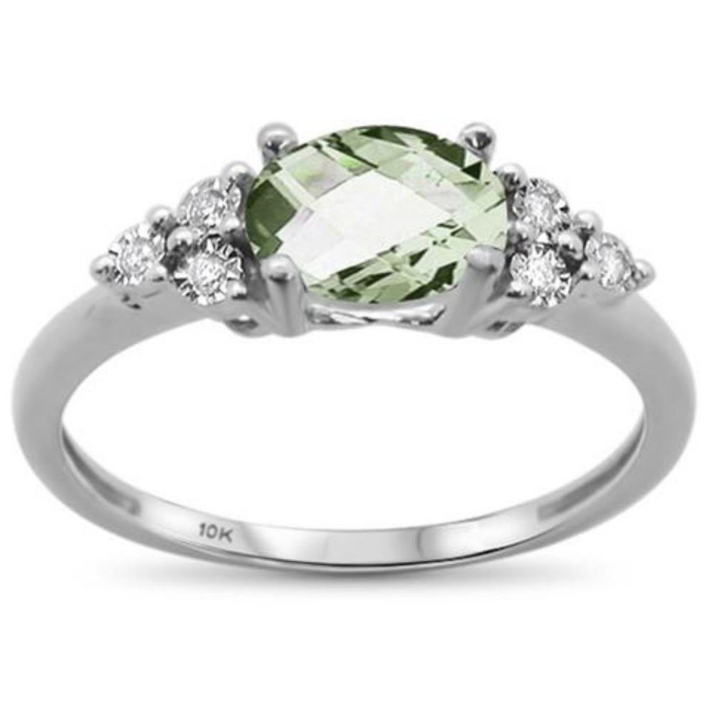 green amethyst white gold and diamond ring